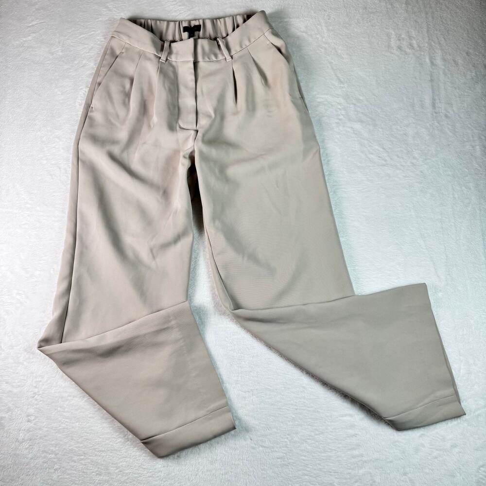 Quince Wide Leg Trouser Pants Women Size 4 Beige Elastic Waist Career Office